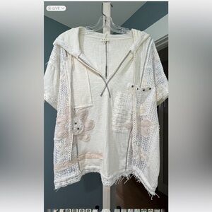 White Hooded Jacket with Floral Accents